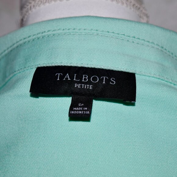 Talbots Women's SP Petite Teal Mint Green Denim Jean Jacket - Picture 7 of 7